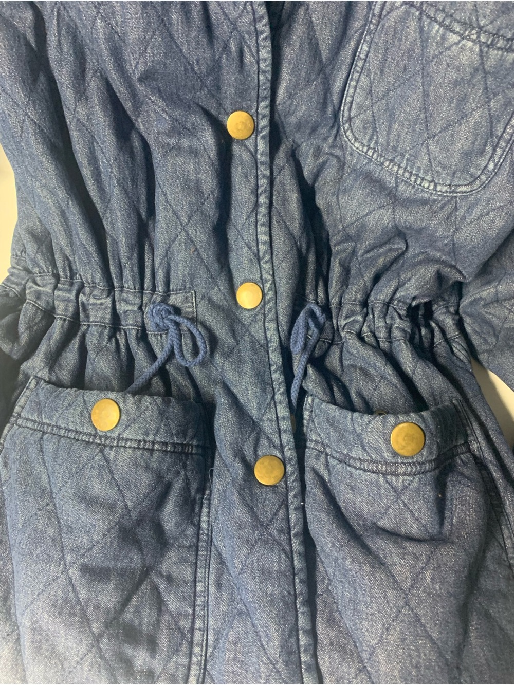 Vintage Quilted Denim Drawstring Jacket
